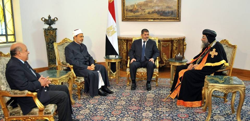 Morsi-with-tawadros-and-ahmed-el-tyyb-meeting