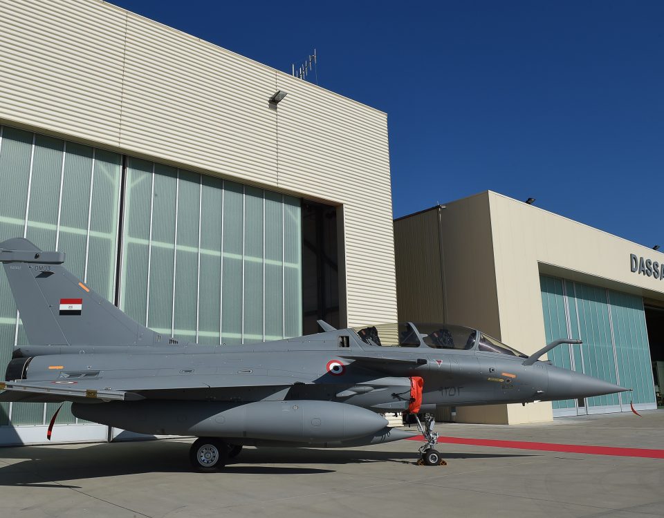 One of three French made Rafale fighter jets for Egypt air force is pictured at an air base in the southern France city of Istres on July 20, 2015. Egypt took delivery today of the three first of 24 warplanes sold in a 5.2 billion euro ($5.6 billion) deal earlier this year, and they will be flown to Cairo by specially trained pilots the day after. Cairo is hoping to boost its military presence as it faces an unstable Libya to the west and threats from militants linked to the Islamic State group in its Sinai Peninsula to the east.    AFP PHOTO / BORIS HORVAT        (Photo credit should read BORIS HORVAT/AFP via Getty Images)